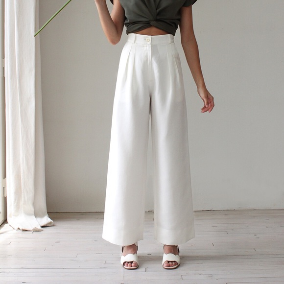 None Pants - White Linen Pleated Trousers | US 4
